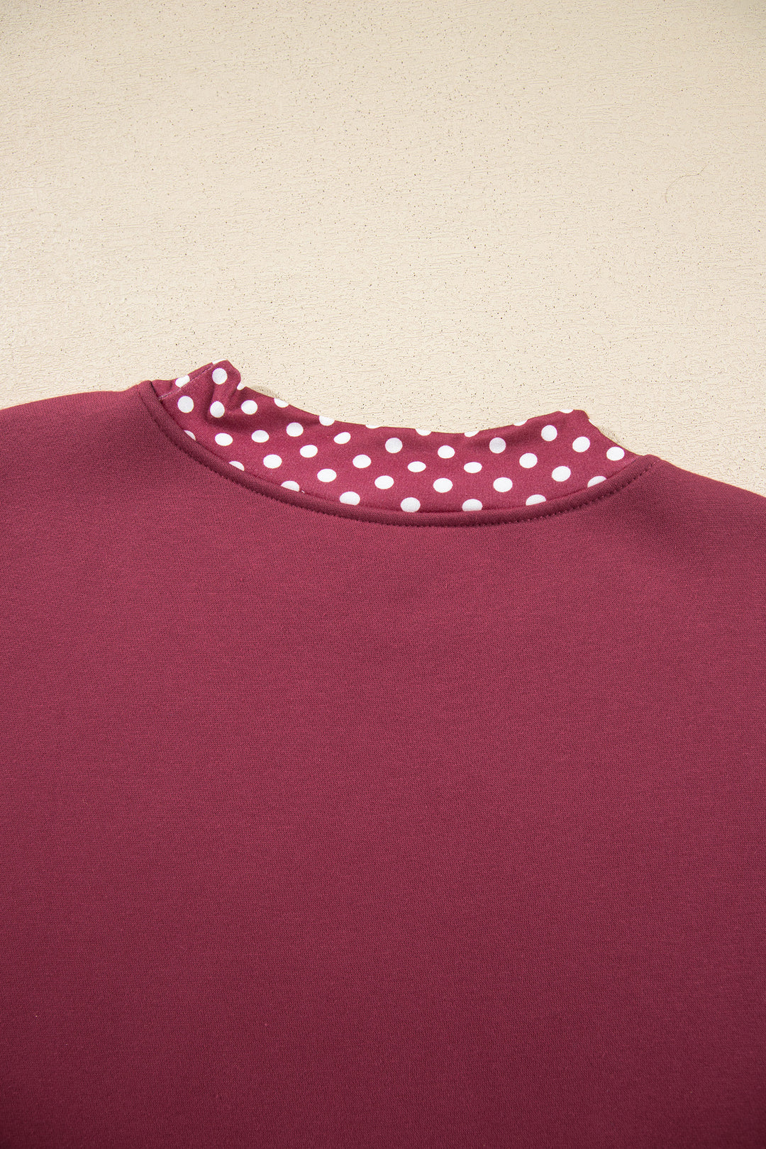 Burgundy Colorblock Polka Dot Contrast Trim Oversized Sweatshirt
