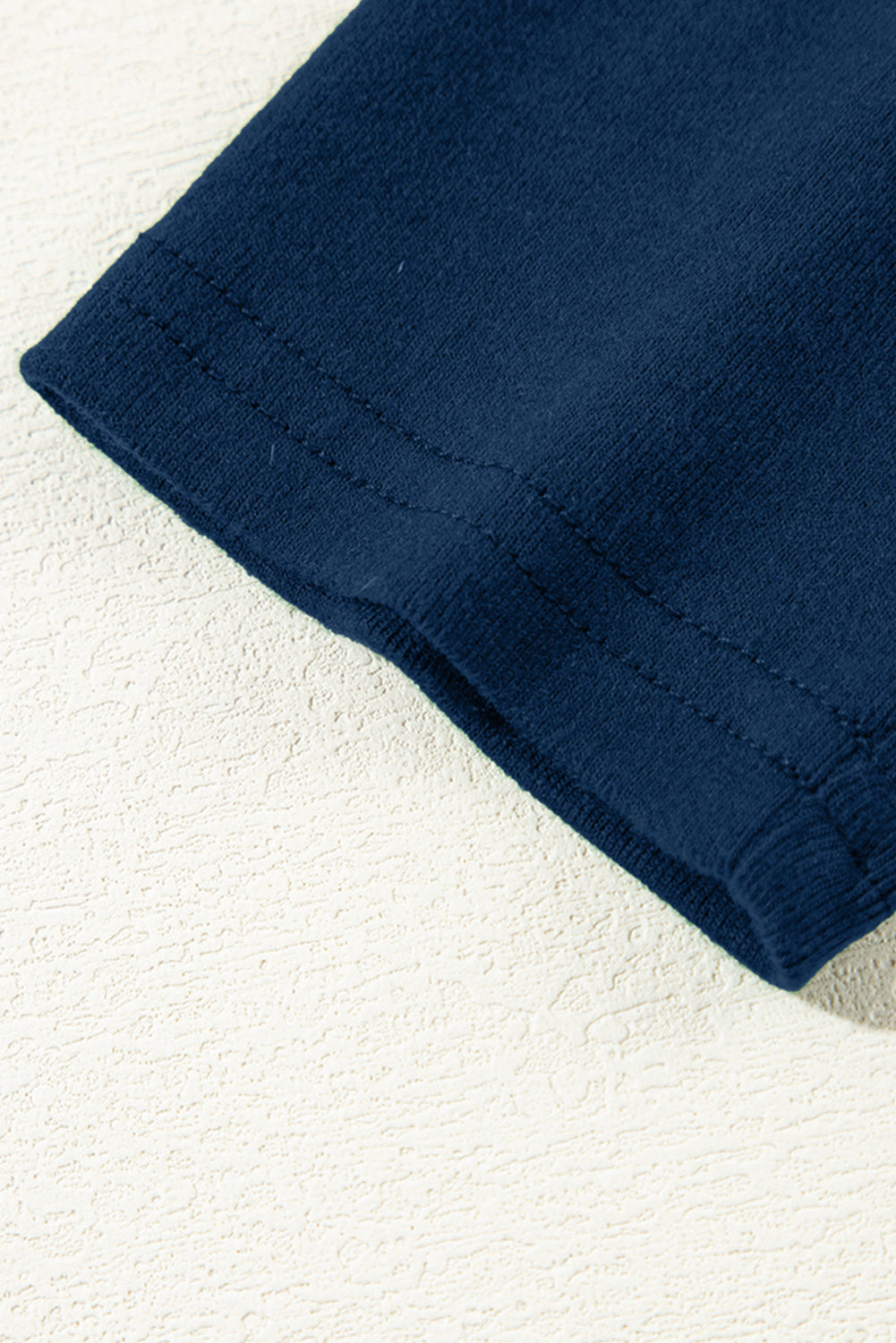 Navy Blue Solid Exposed Seam Crew Neck Long Sleeve Top