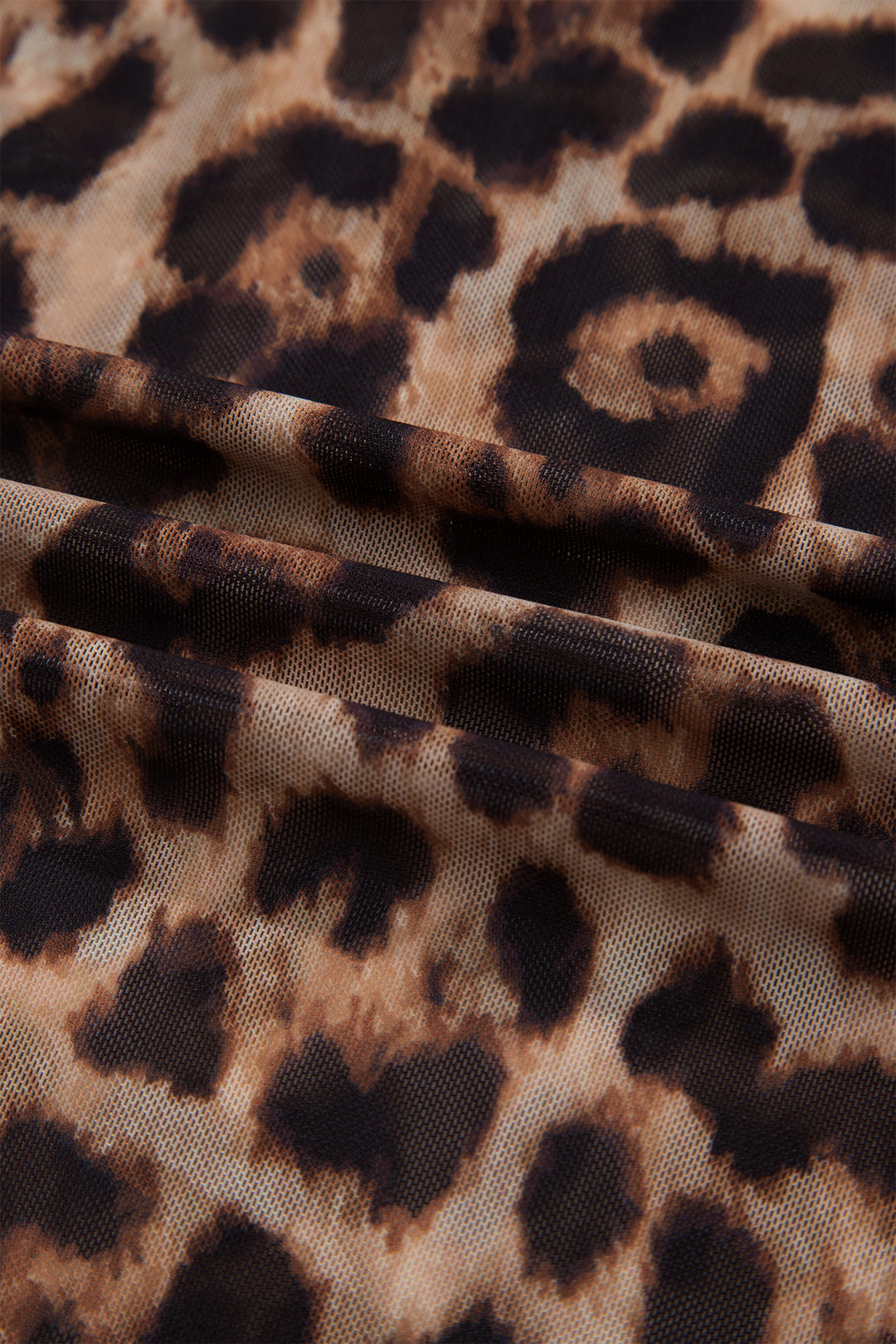 Camel Leopard Printed Mesh Short Sleeve Top