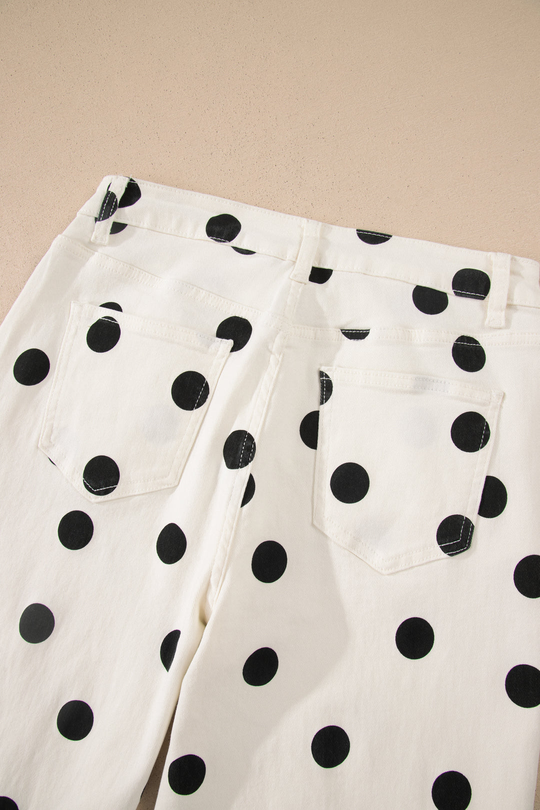 White Polka Dot Print Wide Leg Ankle-Length Jeans