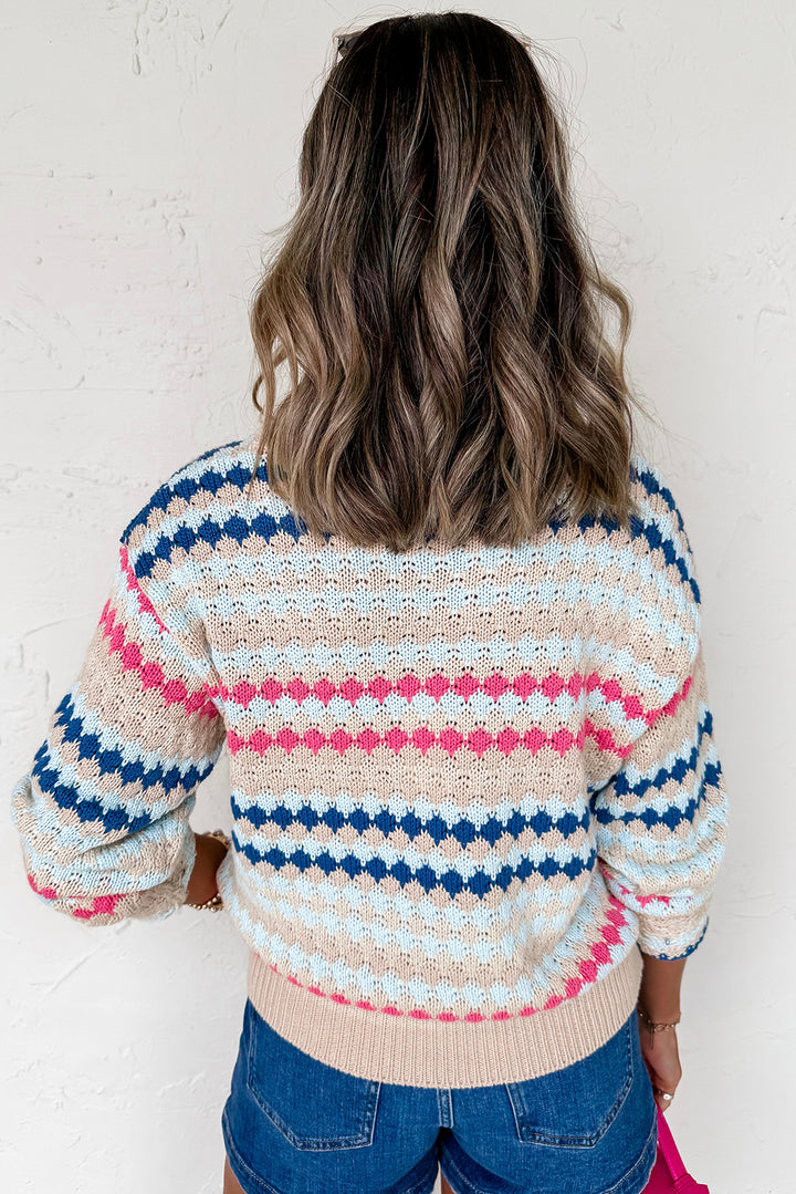 Eyelet Patterned Drop Shoulder Sweater