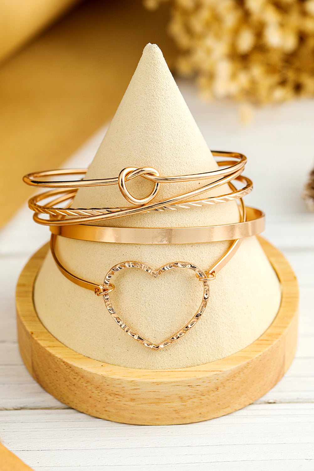 Ensemble de bracelets manchette ouverts multicouches plaqués cœur