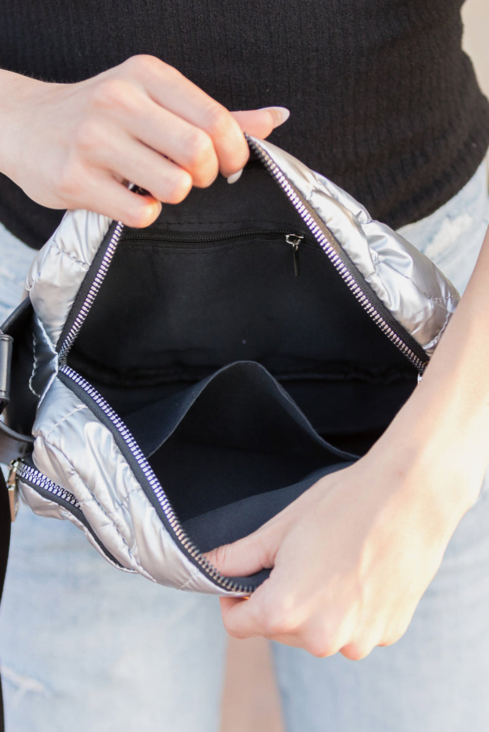 Sac à bandoulière matelassé en PU patchwork multi-poches