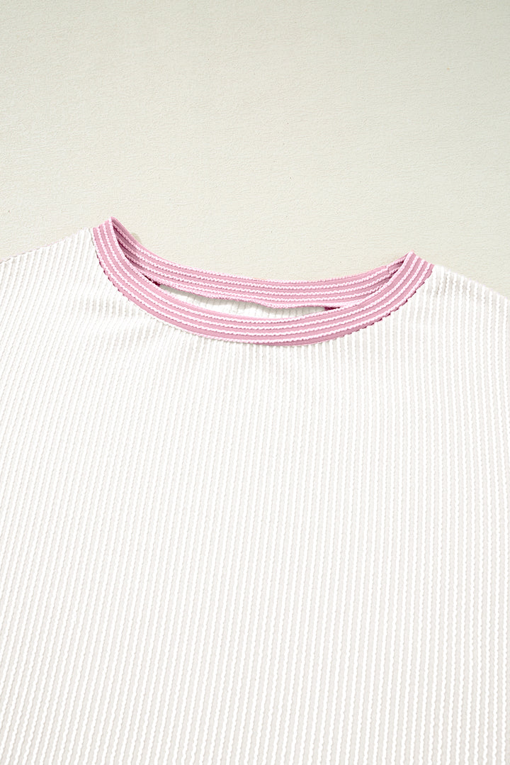 White Corded Colorblock Crewneck Tee