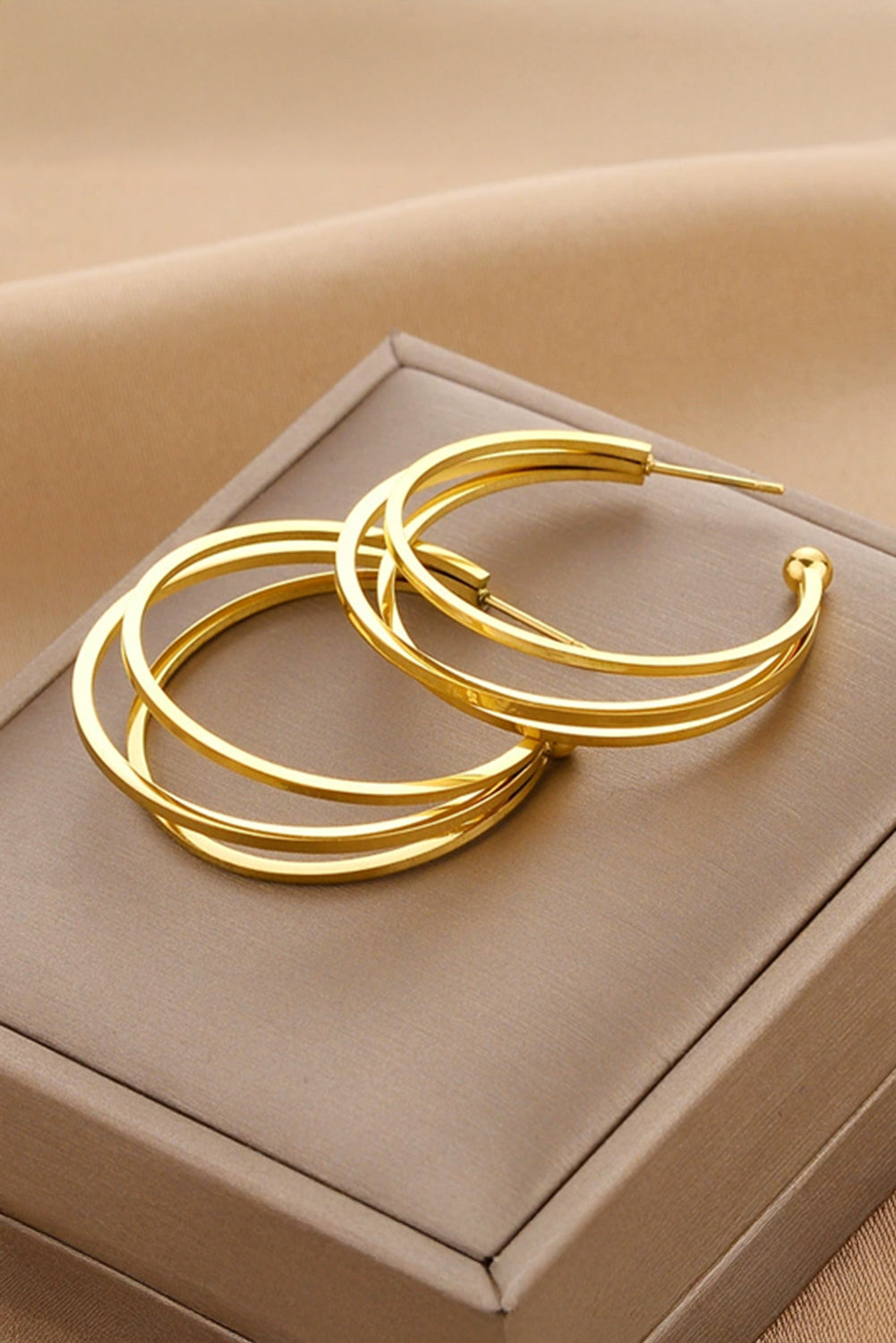 Boucles d'oreilles triple créoles minimalistes en alliage plaqué