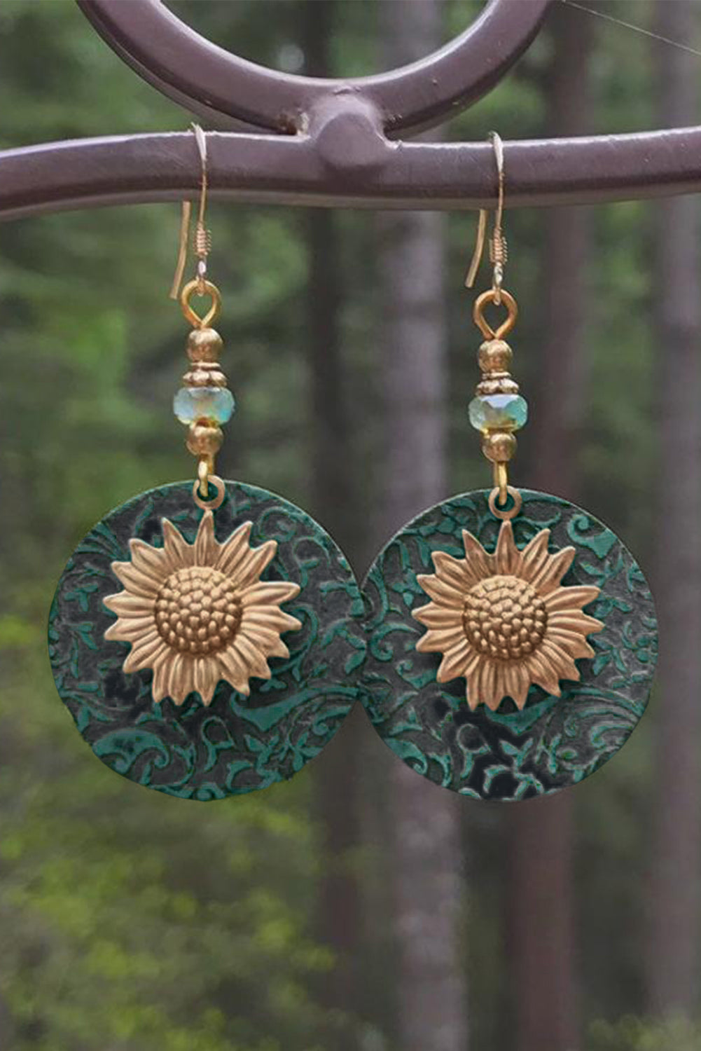 Boucles d'oreilles pendantes rétro en alliage avec disque de tournesol