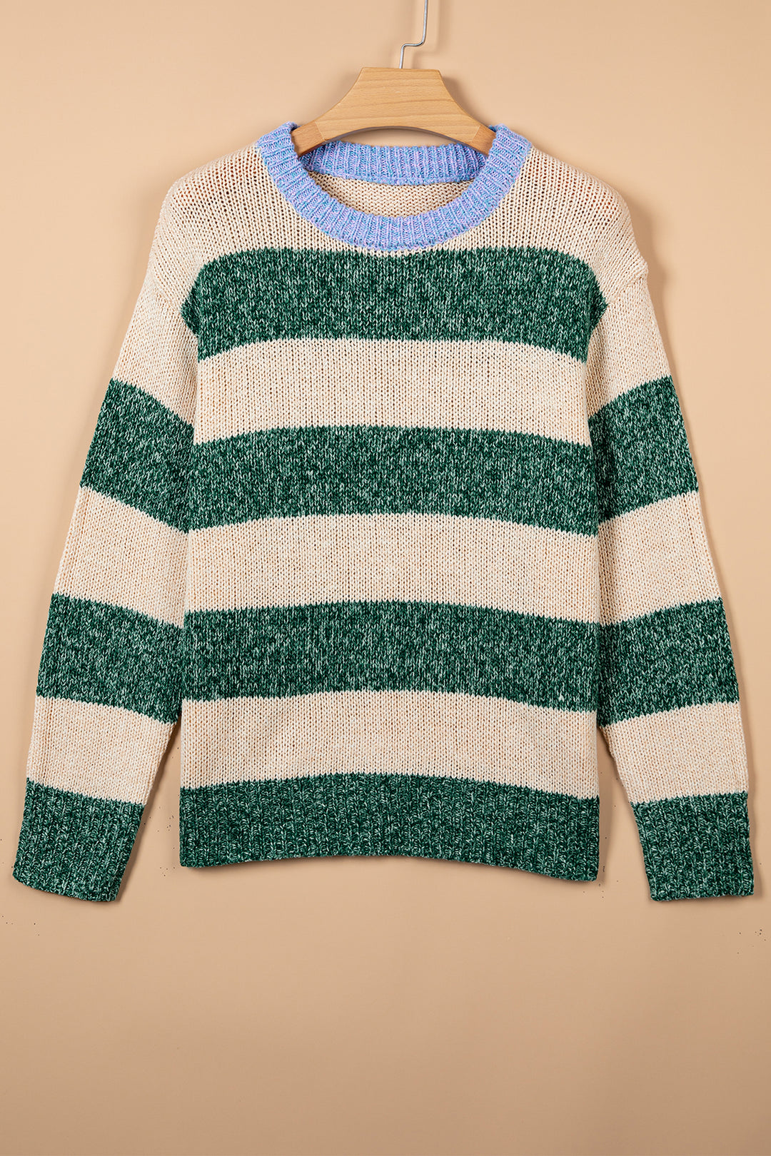 Green Stripe Colorblock Drop Shoulder Pullover Sweater