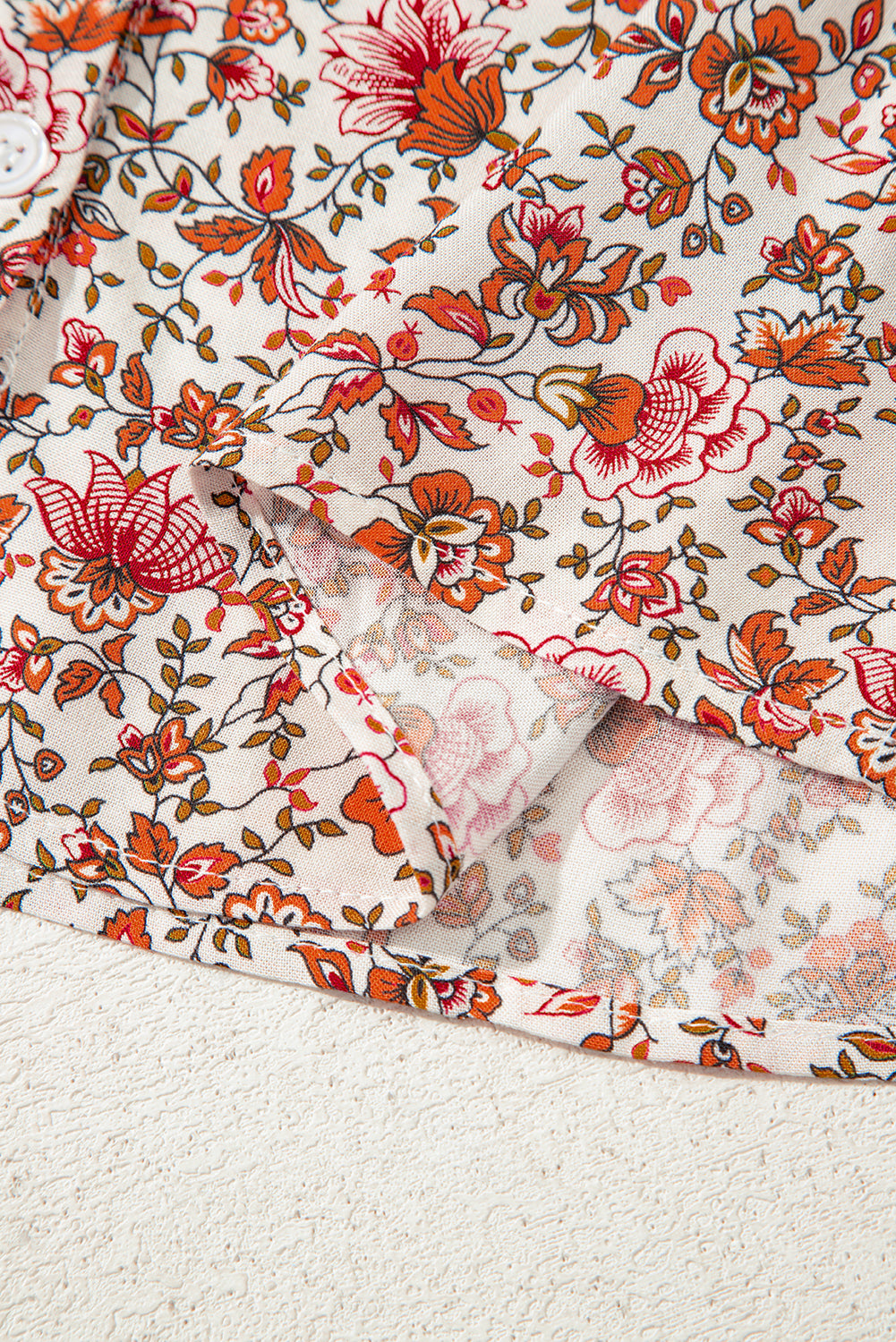 Floral Print Pleated Detail Notched Neck Puff Sleeve Blouse