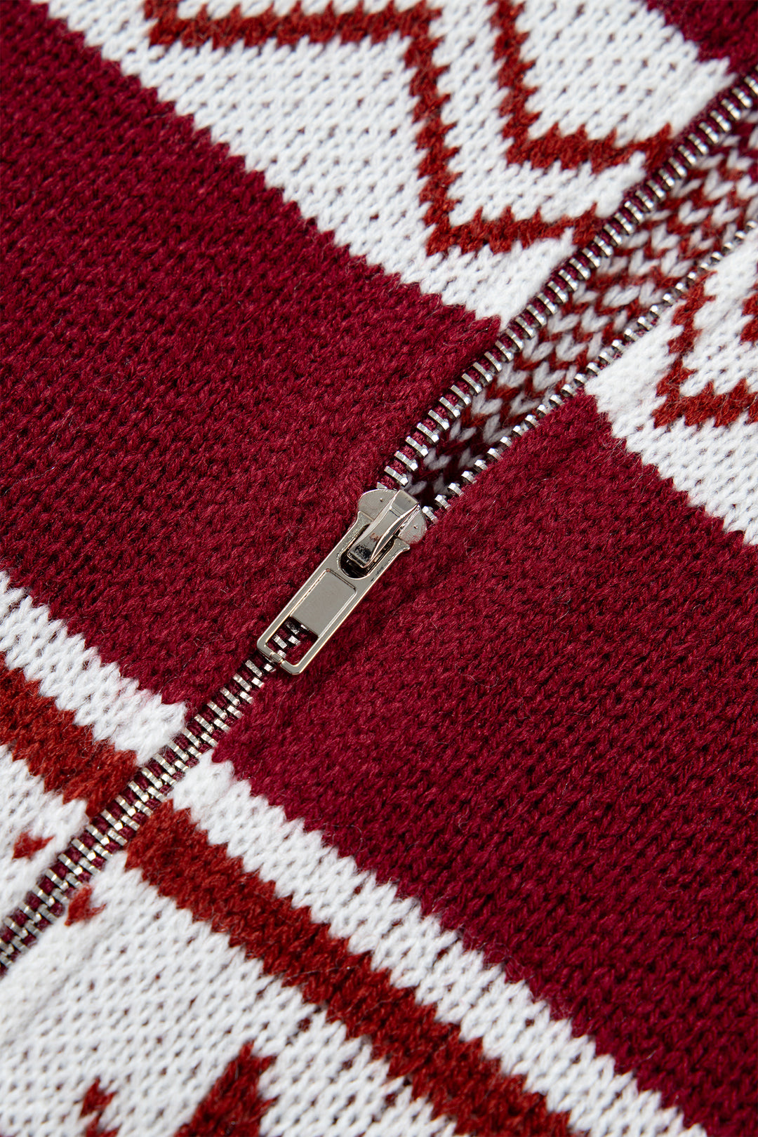 Red Geometric Pattern Zip-Up Knit Regular Fit Cardigan