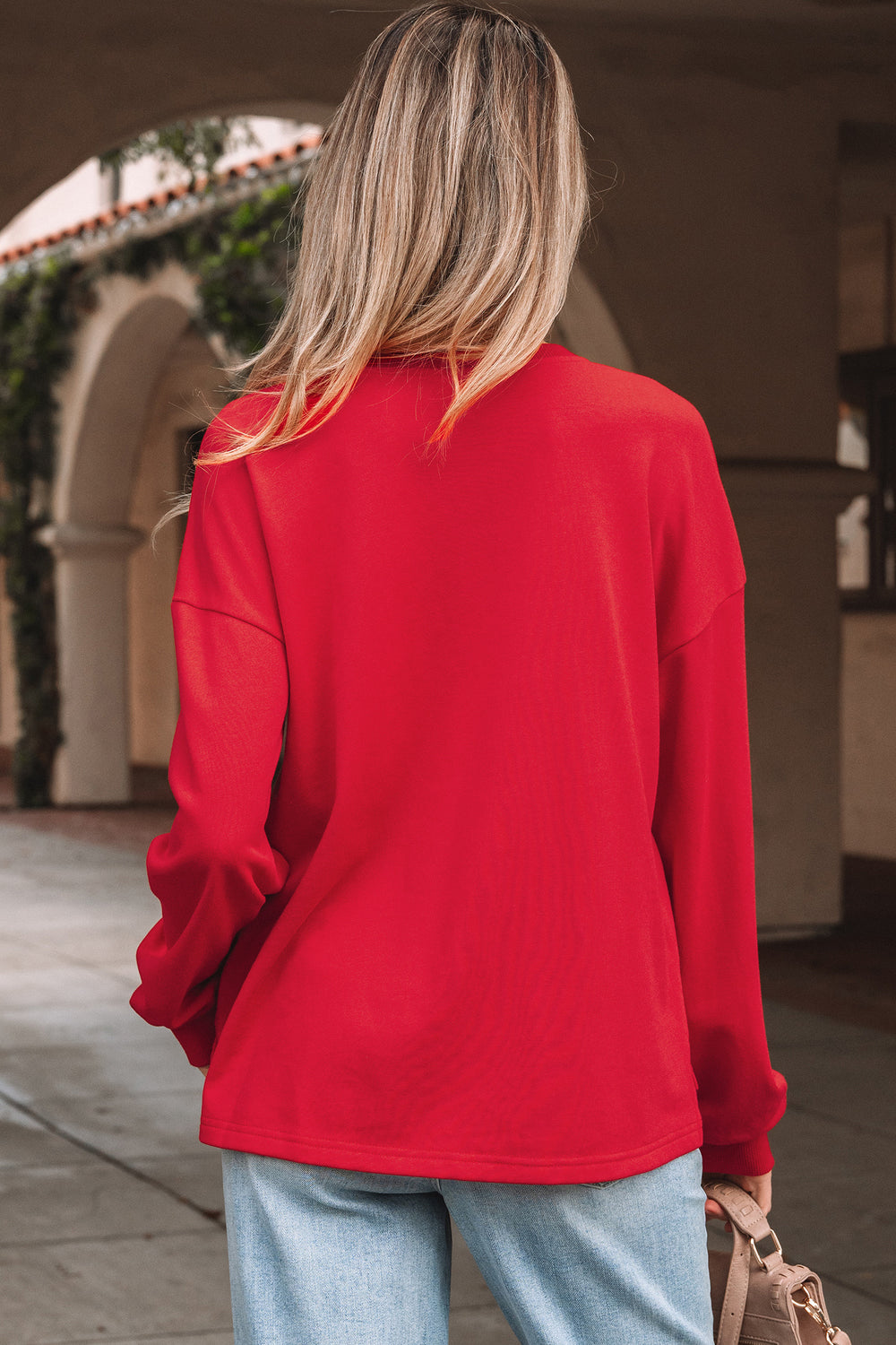 Plaid Frayed Double Christmas Tree Patched Drop Shoulder Sweatshirt