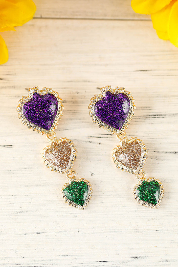 Boucles d'oreilles cœur scintillantes Mardi Gras