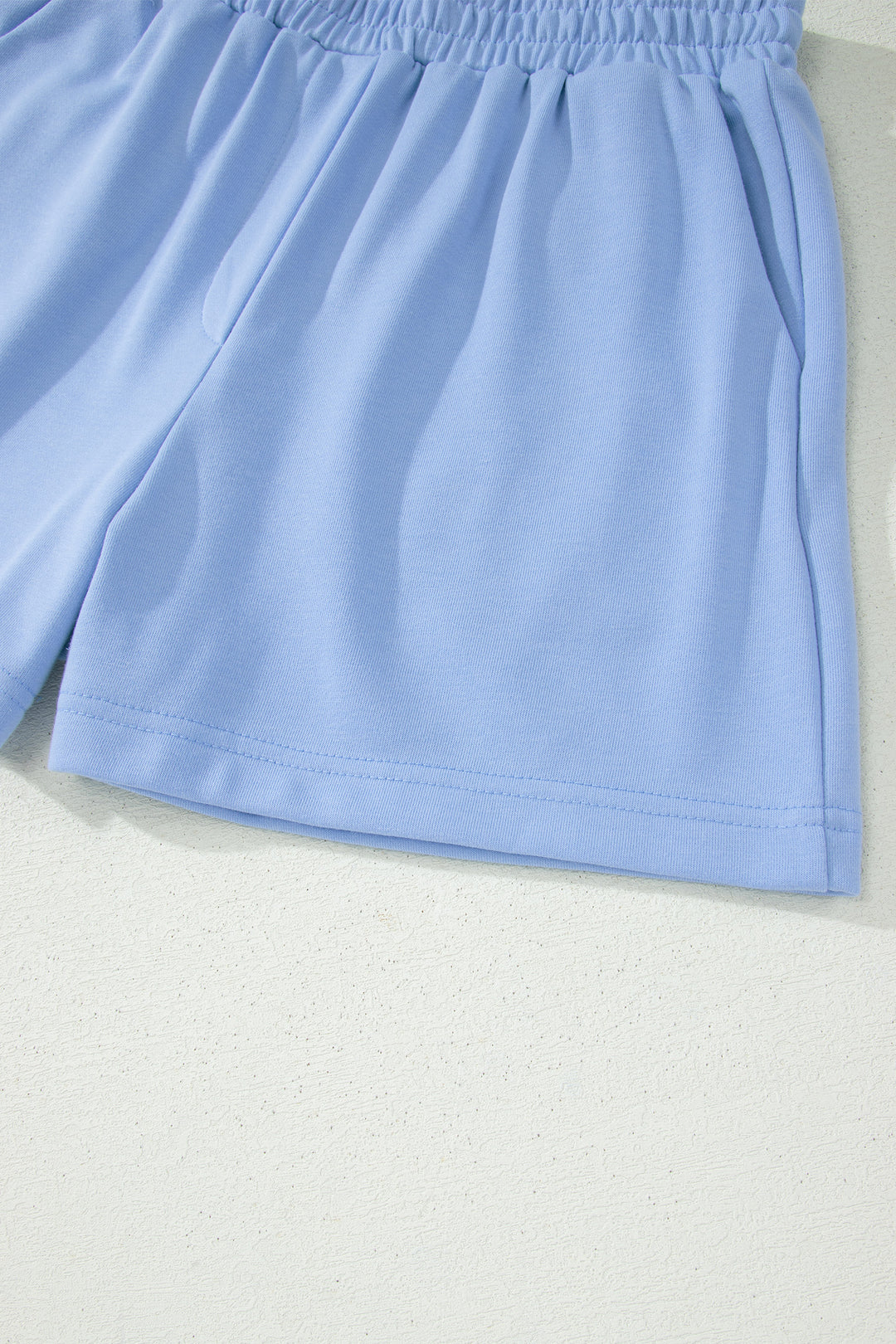 Sky Blue Half Zipped Ruffled Short Set