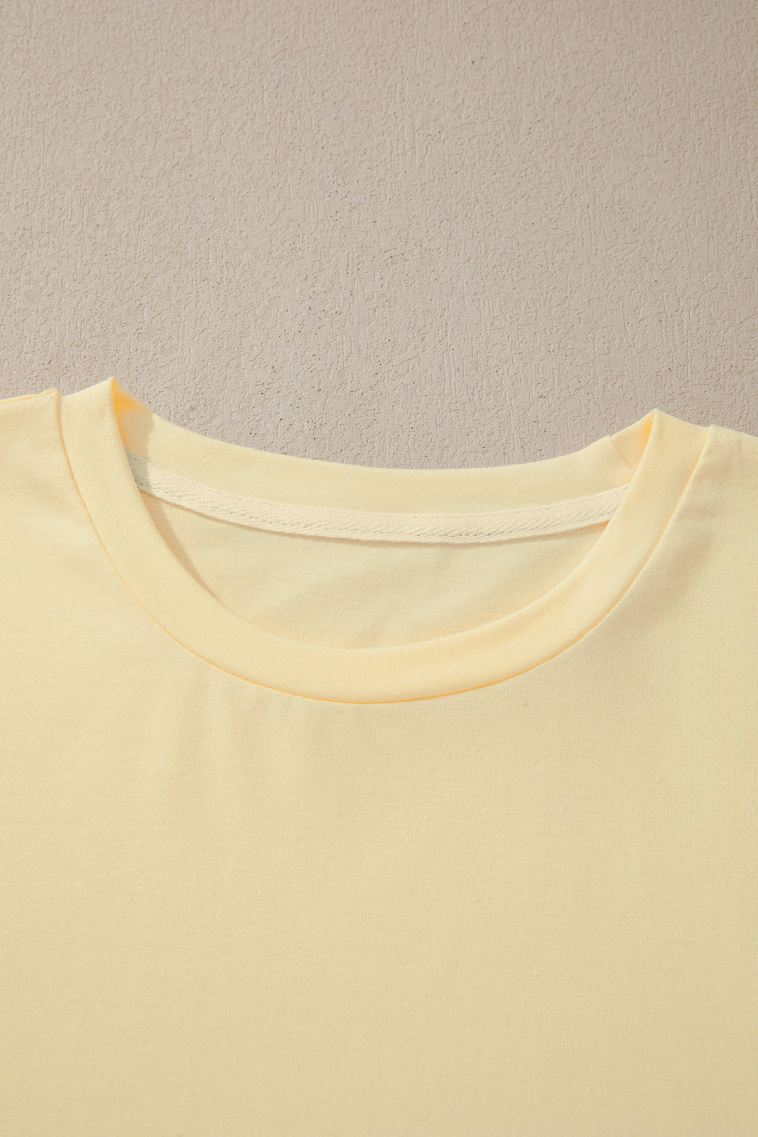 Yellow Cream Casual Plain Crew Neck Tee