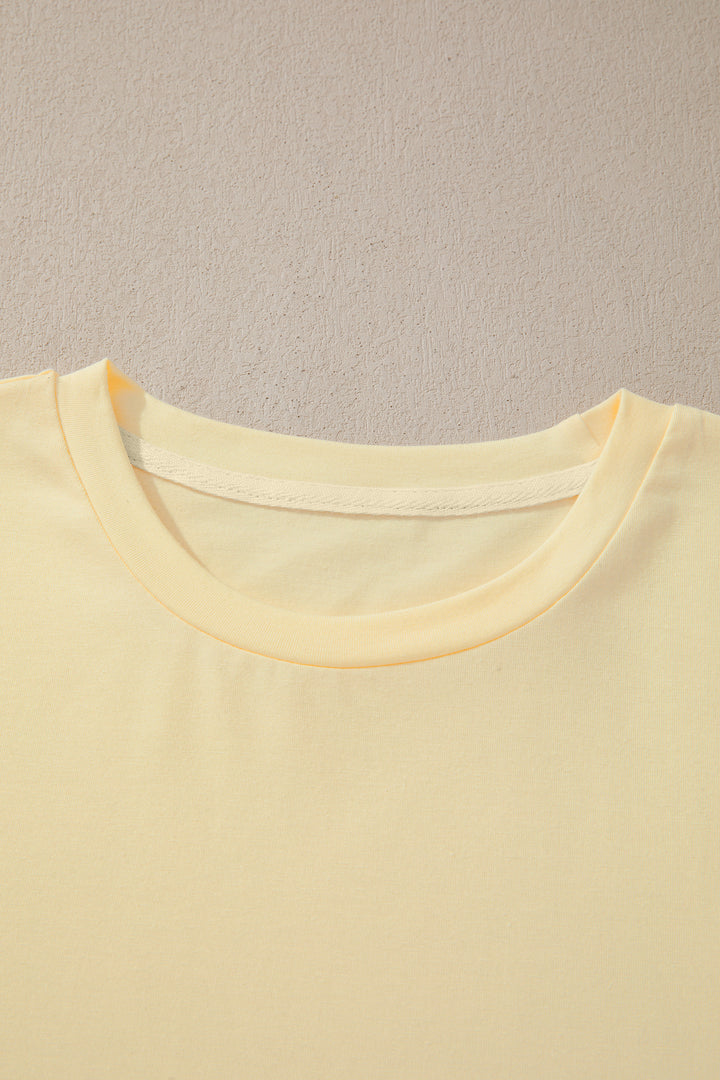 Yellow Cream Casual Plain Crew Neck Tee