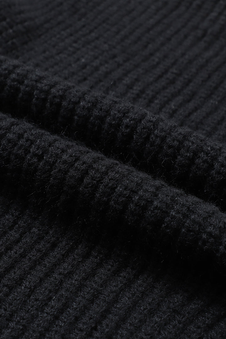 Black Oversized Fold Over Sleeve Open Front Cardigan