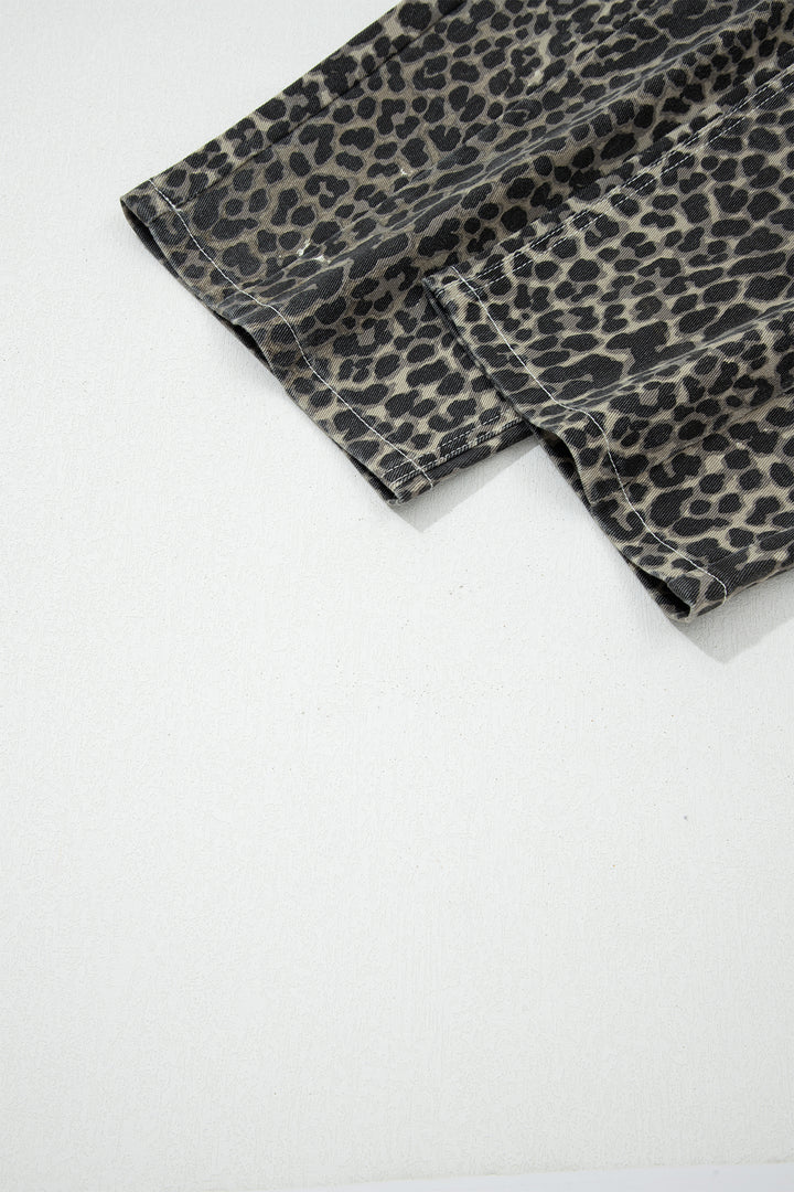 Black Leopard Print High Waist Barrel Jeans
