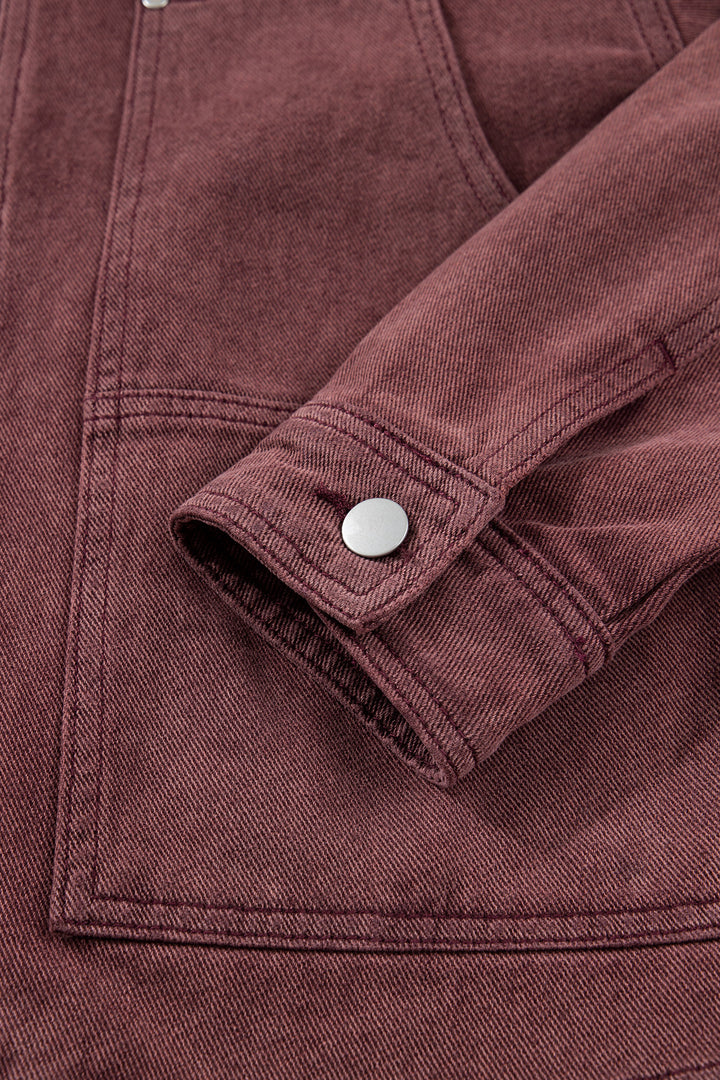 Coffee Corduroy Collar Zipped Front Denim Jacket