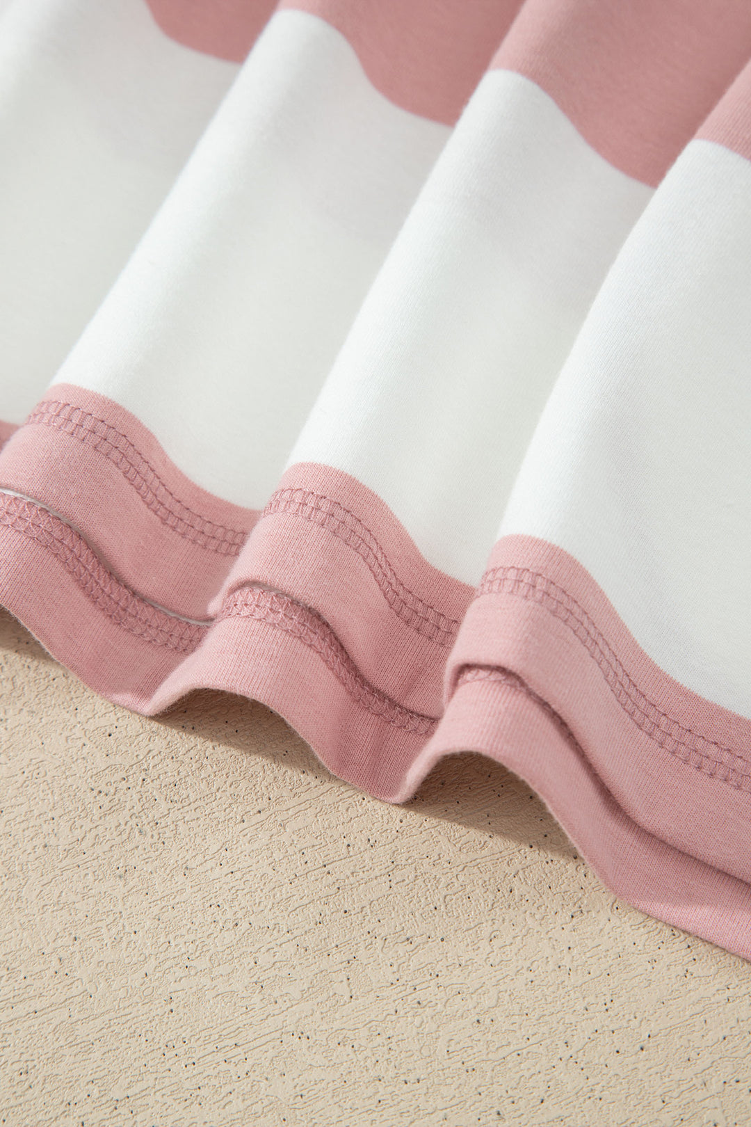 Pink Stripe Half Zip Bracelet Sleeve Top Casual Short Set
