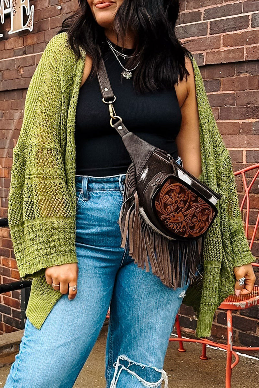 Oversize Crochet Knit Open Cardigan