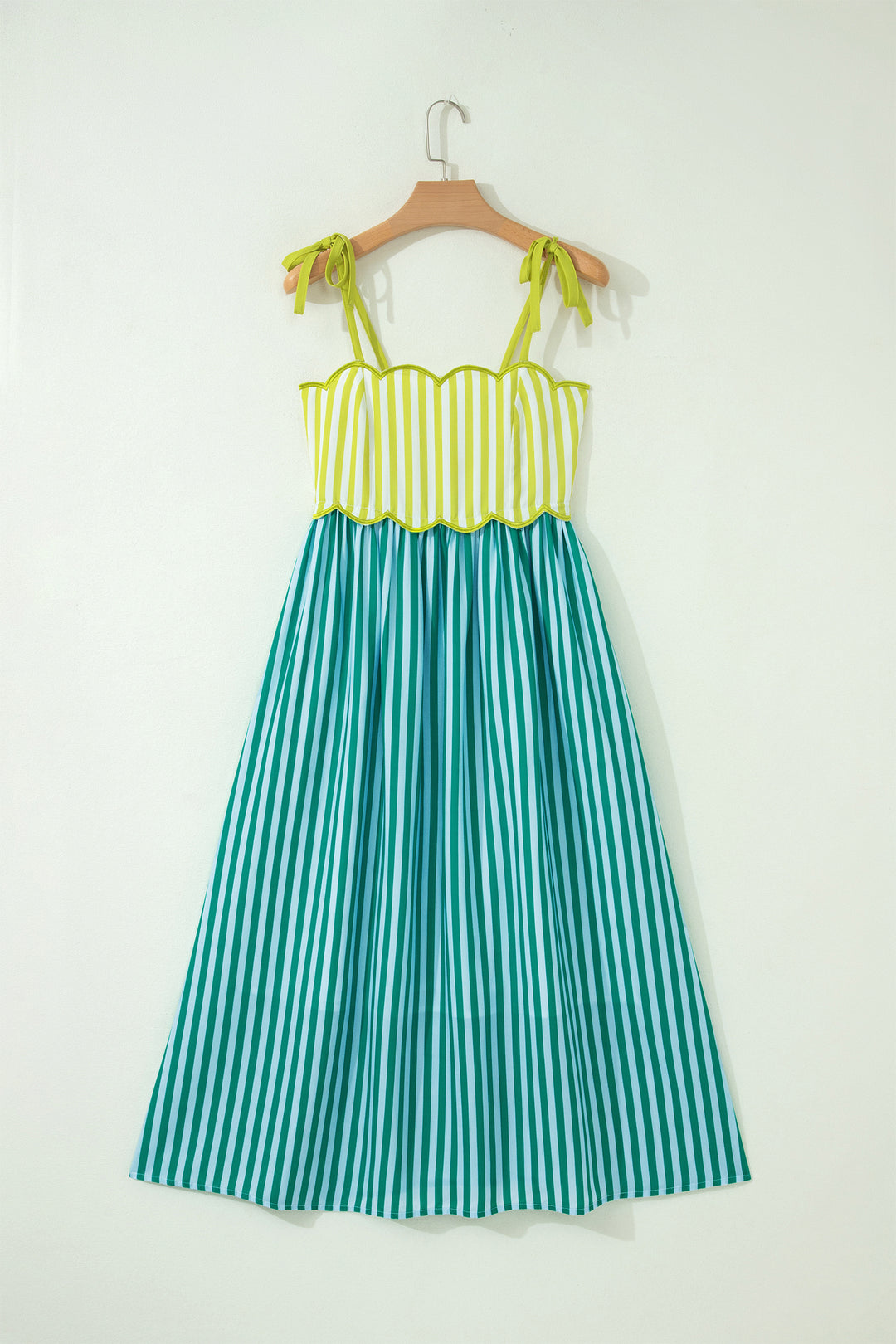 Green Stripe Knot Strap High Waist Maxi Dress