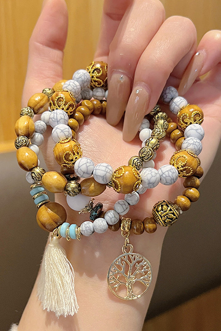 Ensemble de bracelets multicouches à pompons et perles style bohème