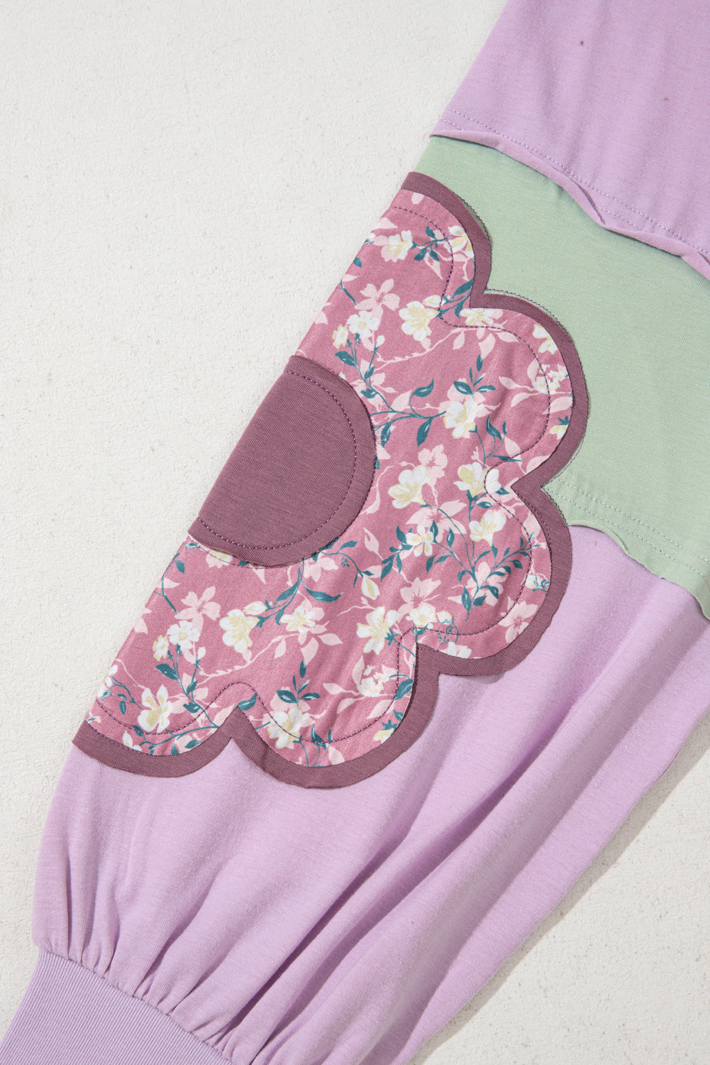 Phalaenopsis Flower Patch Colorblock Plus Size Pullover Top