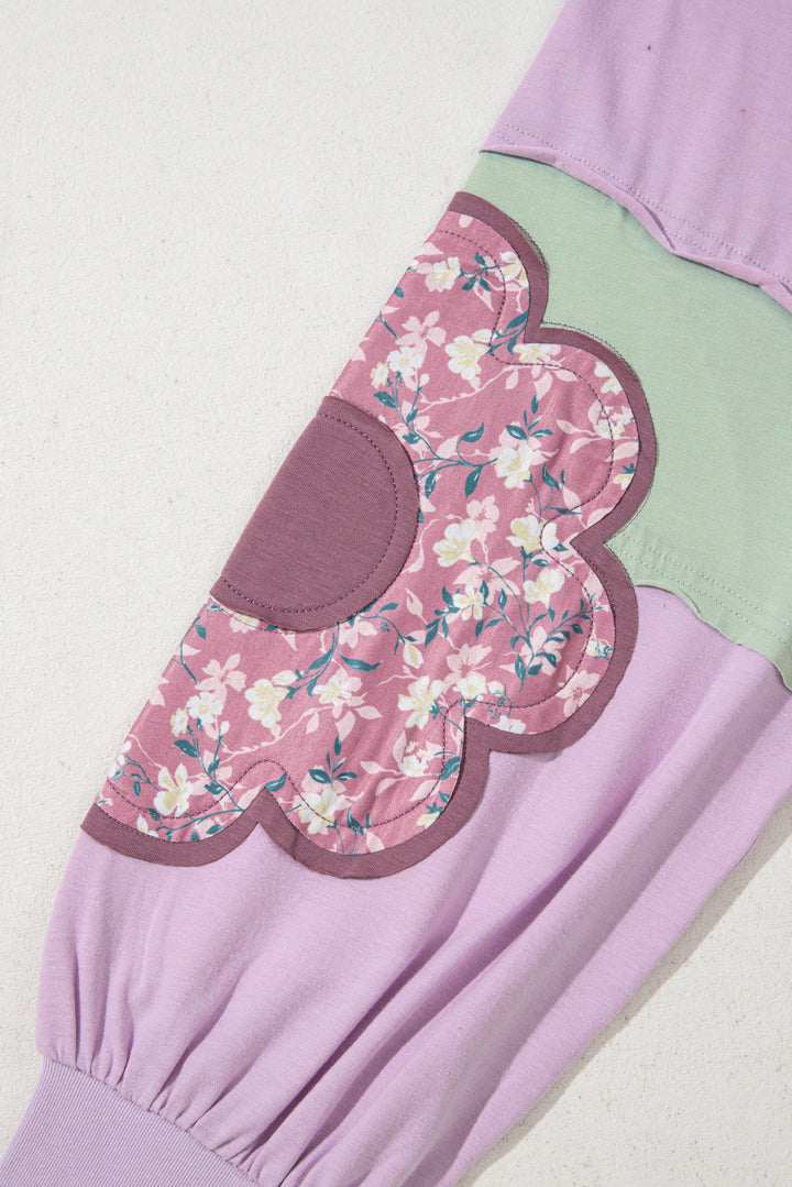 Phalaenopsis Flower Patch Colorblock Plus Size Pullover Top