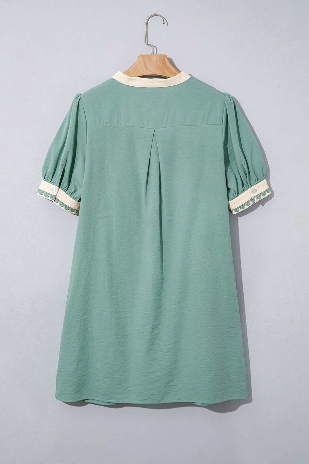 Canton Scallop Color Block Trim Puff Sleeve Mini Dress