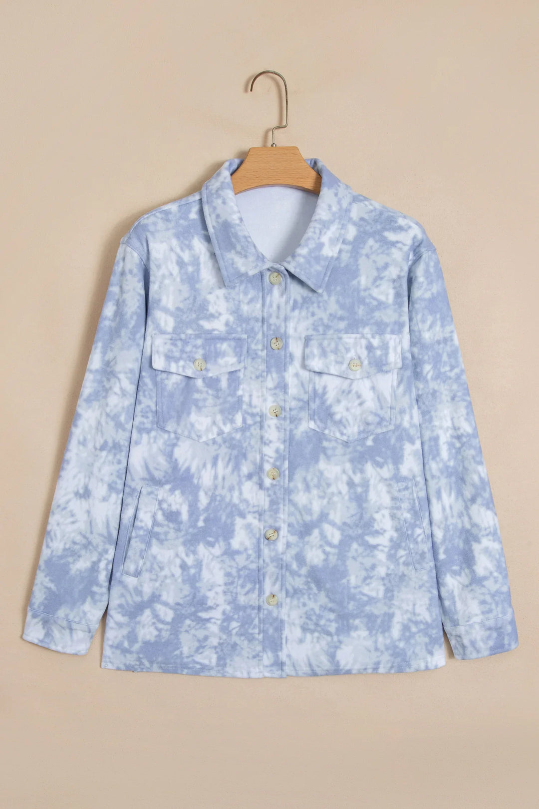 Gray Abstract Print Fuzzy Collar Long Sleeve Patch Pocket Tunic Jacket