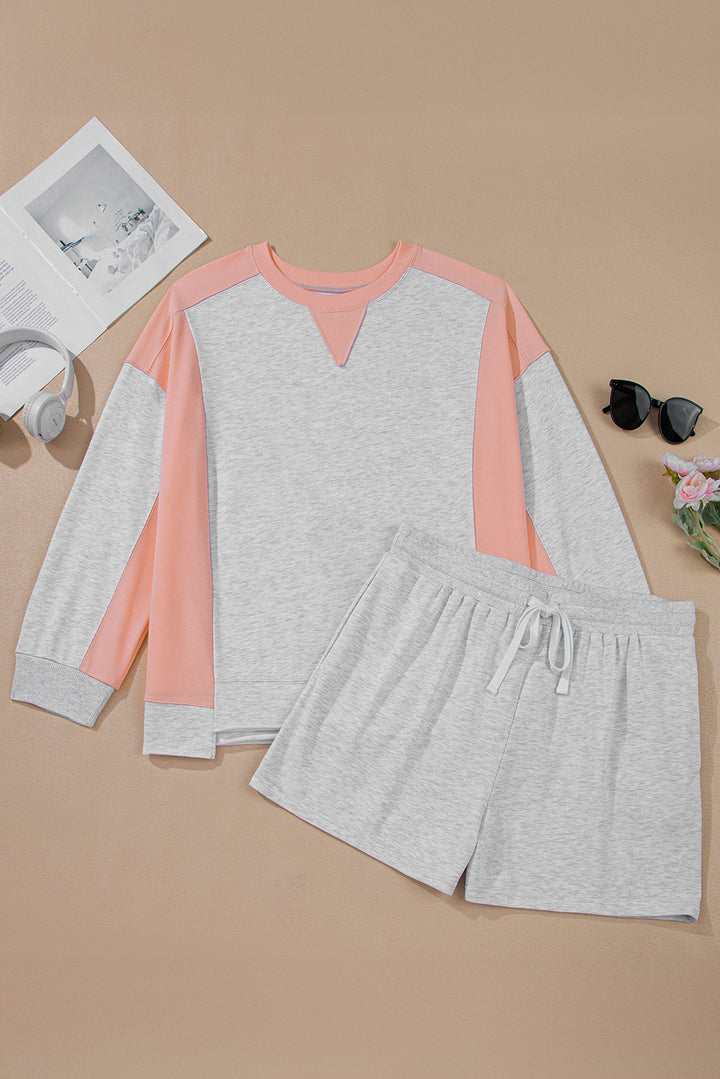 Light Grey Uneven Hem Pullover Casual Shorts Plus Size 2pcs Outfit