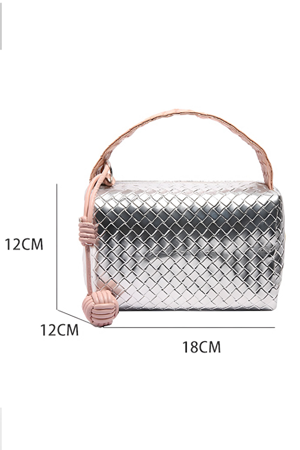 Lattice Texture Corded Ball Decor Weaven Handle Cosmetic Bag