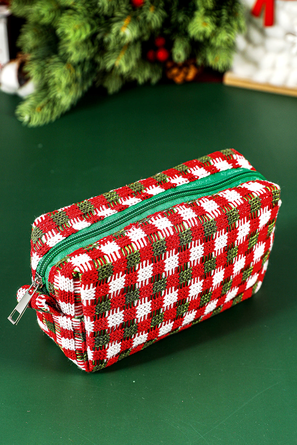 Trousse de maquillage carrée à fermeture éclair au crochet style Noël