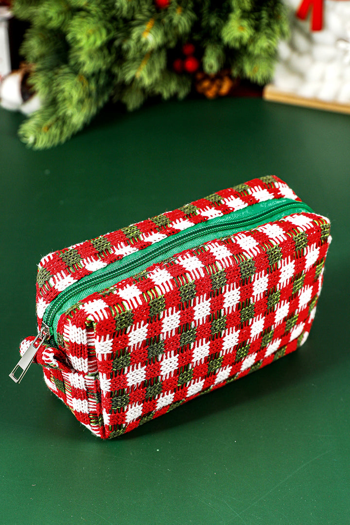 Trousse de maquillage carrée à fermeture éclair au crochet style Noël