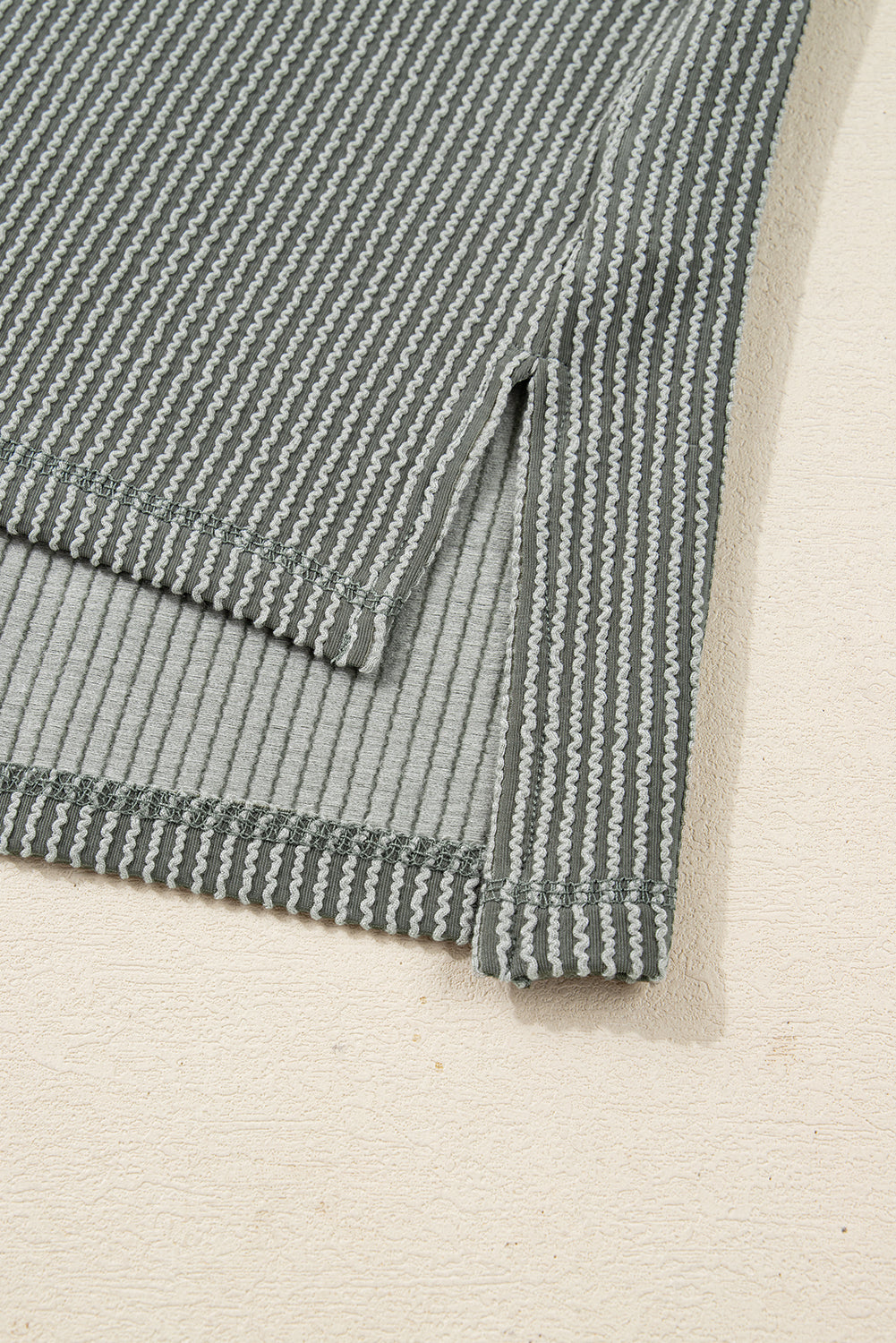 Green Bay Twist Ribbed Exposed Seam Detail Long Sleeve Loose Top