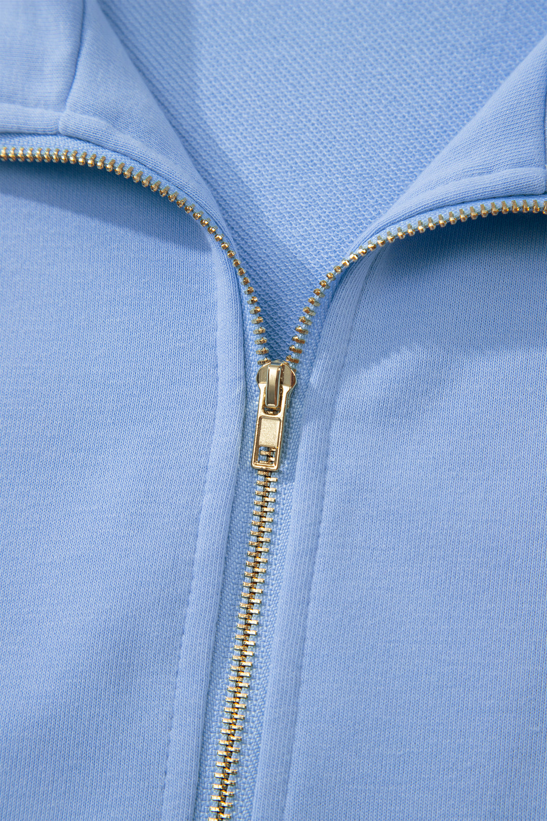 Sky Blue Half Zipped Ruffled Short Set
