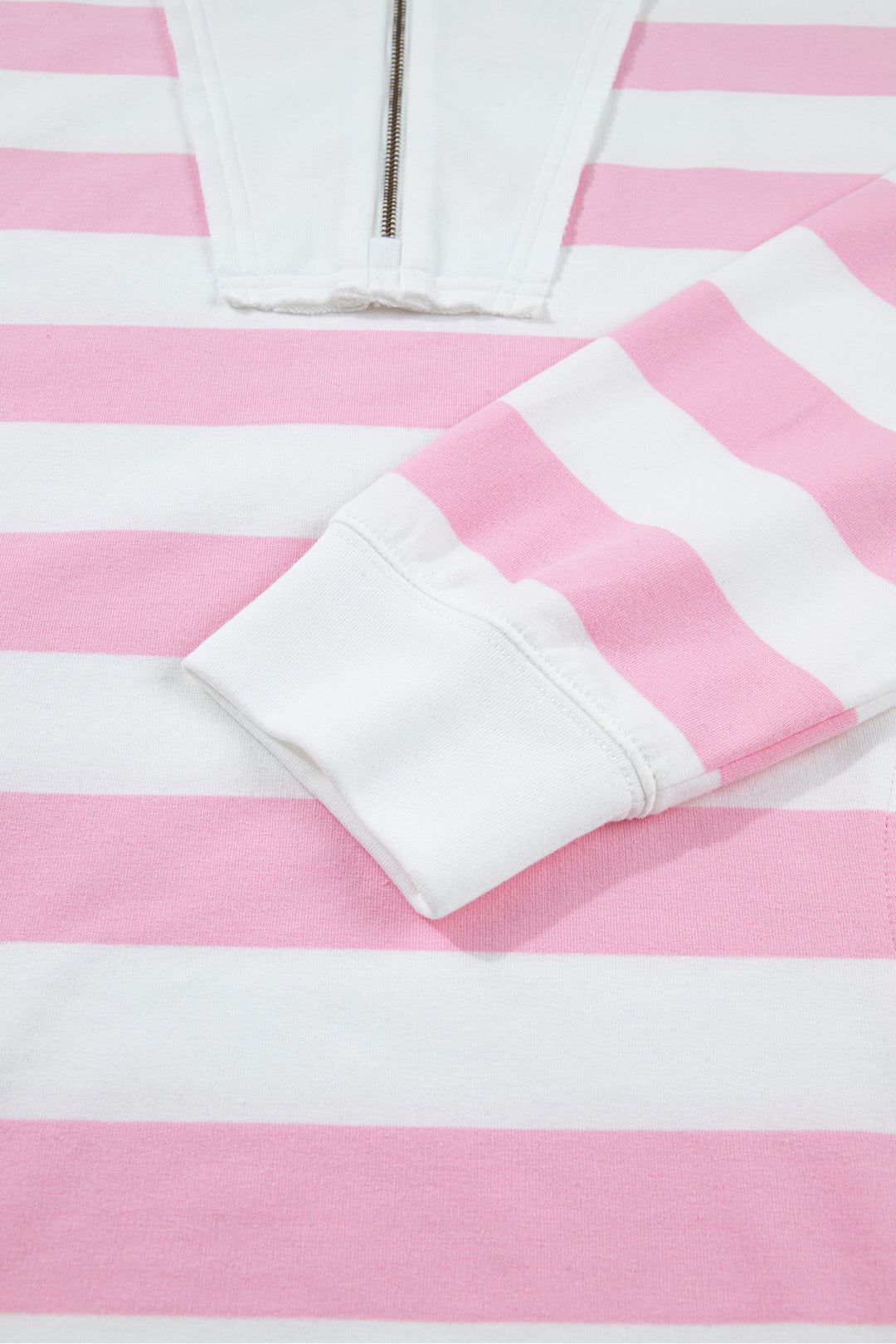 Pink Stripe Patchwork Zipper Pullover Elastic Waist Shorts 2pcs Set