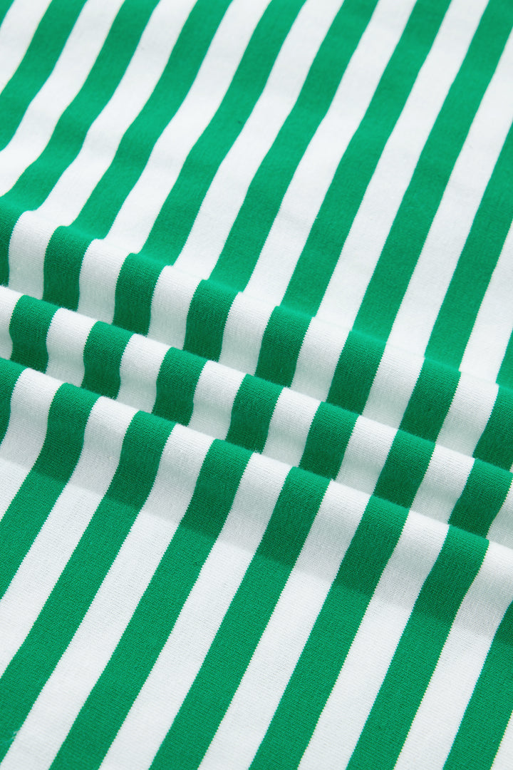 Green Stripe Nautical Tie Contrast Trim Round Neck T Shirt Mini Dress