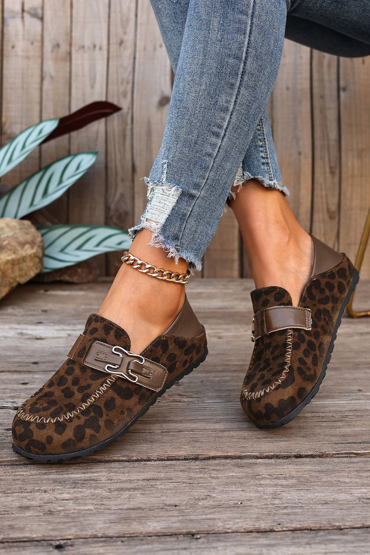 Faux Suede PU Leather Patchwork Retro Buckle Slip On Shoes