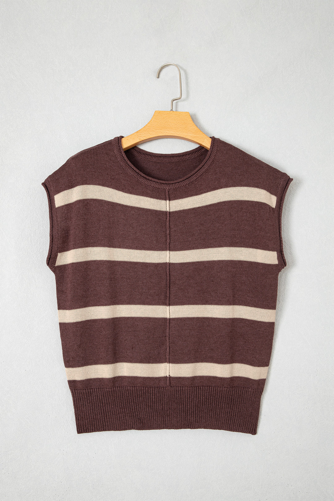 Brown Stripe Knit Western Short Sleeve Sweater