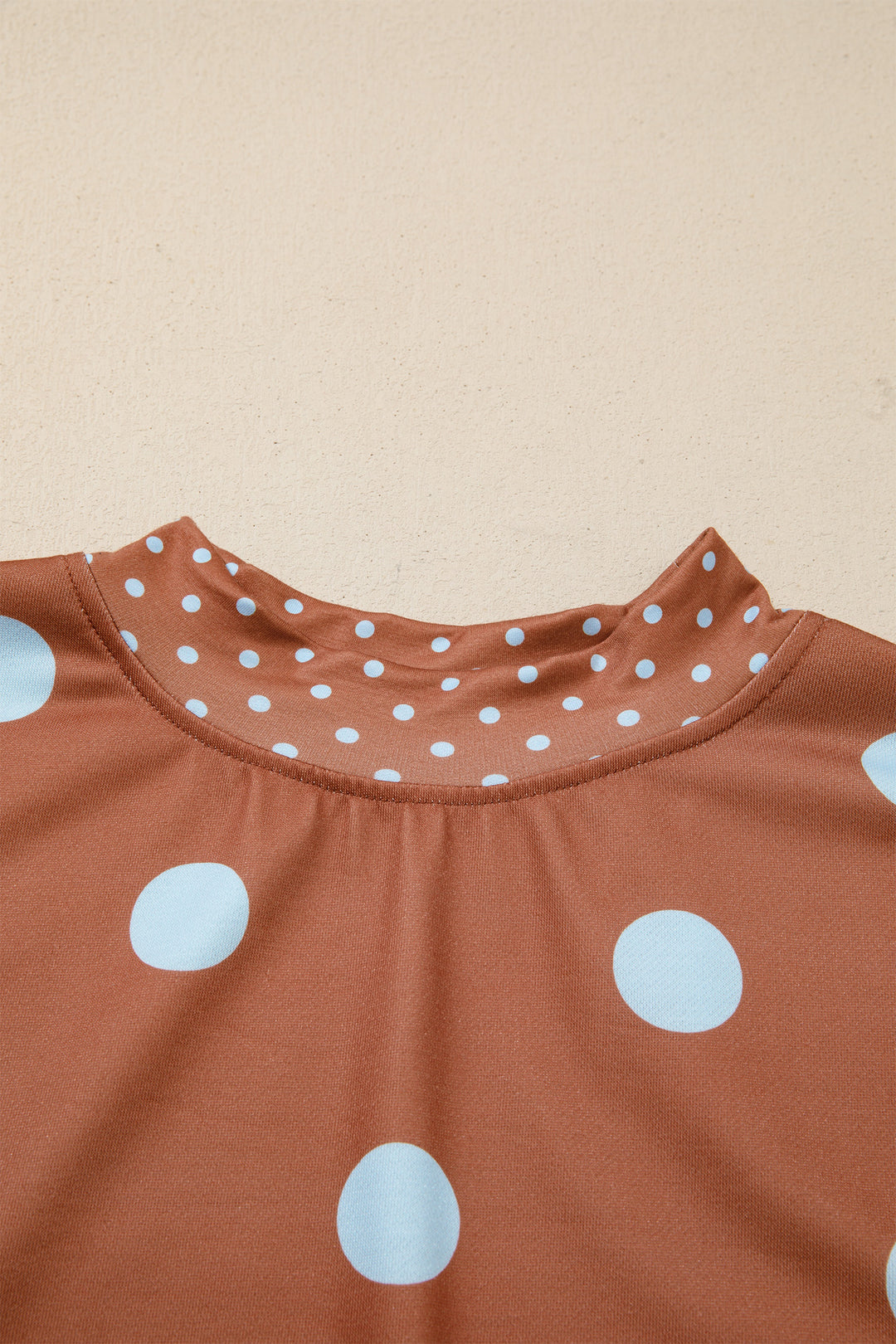 Brown Polka Dot Print Contrast Detail Oversized Tunic Sweatshirt