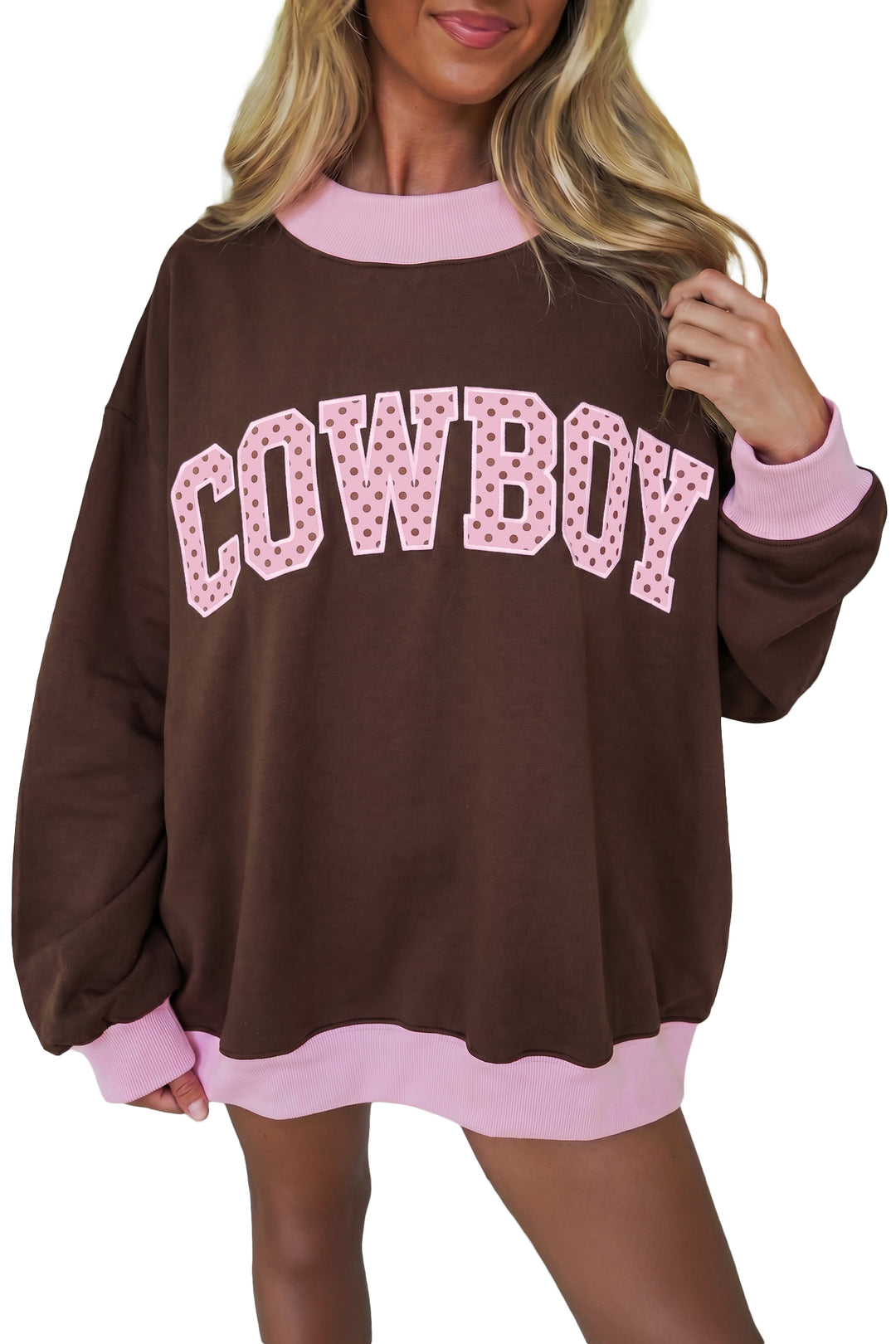 Coffee Polka Dot Letter Graphic Colorblock Tunic Sweatshirt
