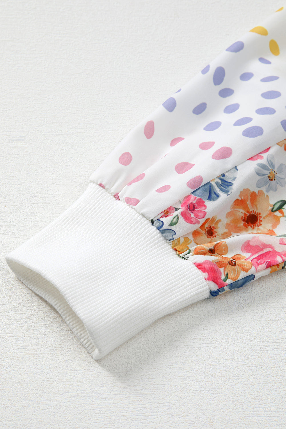 Floral Dotted Mixed Print Patchwork Sleeve High Low Casual Sweatshirt