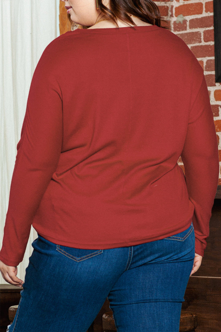 Piping Detail Plus Size Long Sleeve Top