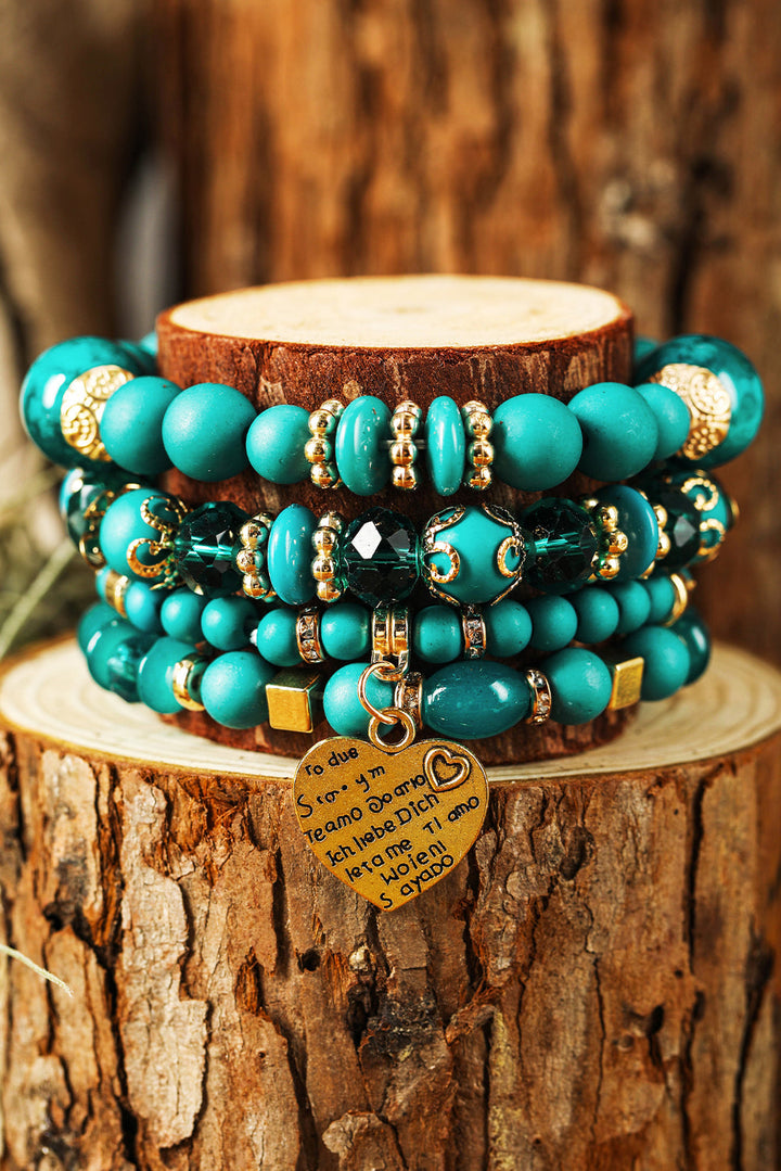 Ensemble de bracelets multicouches en perles avec pendentif en forme de cœur