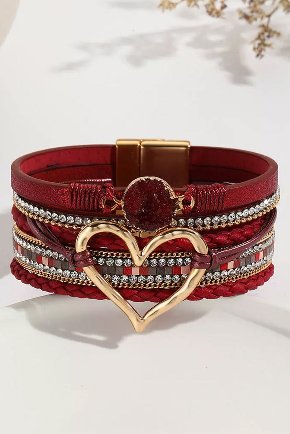 Bracelet superposé en forme de cœur avec strass pour la Saint-Valentin