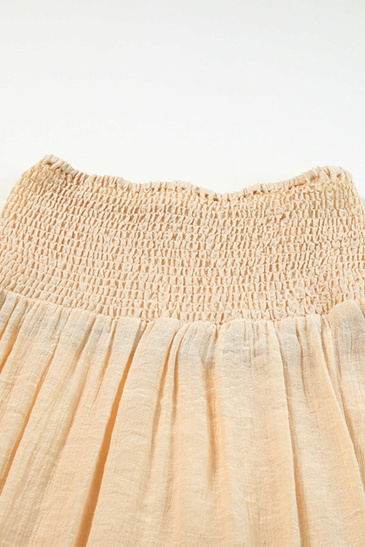 Beige Shirred High Waist Split Long Beach Skirt