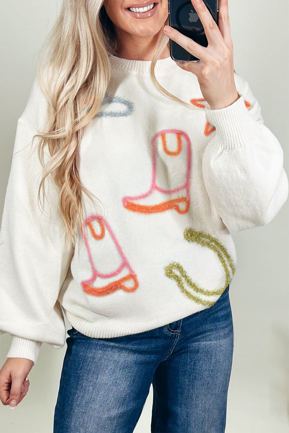 Tinsel Western Boots Horseshoe Star Knit Crew Neck Sweater