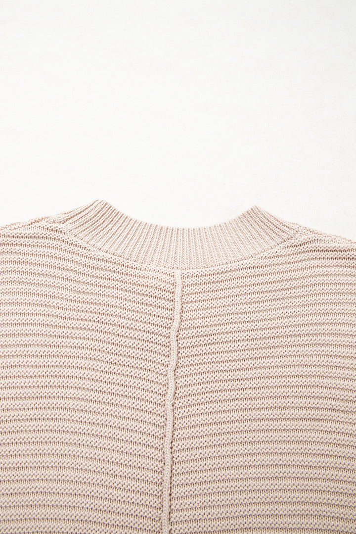Mixed Texture Patchwork Knitted Puff Sleeve Sweater