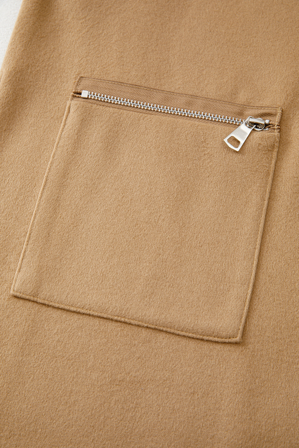 Light French Beige Solid Color Casual Zip up Hooded Coat