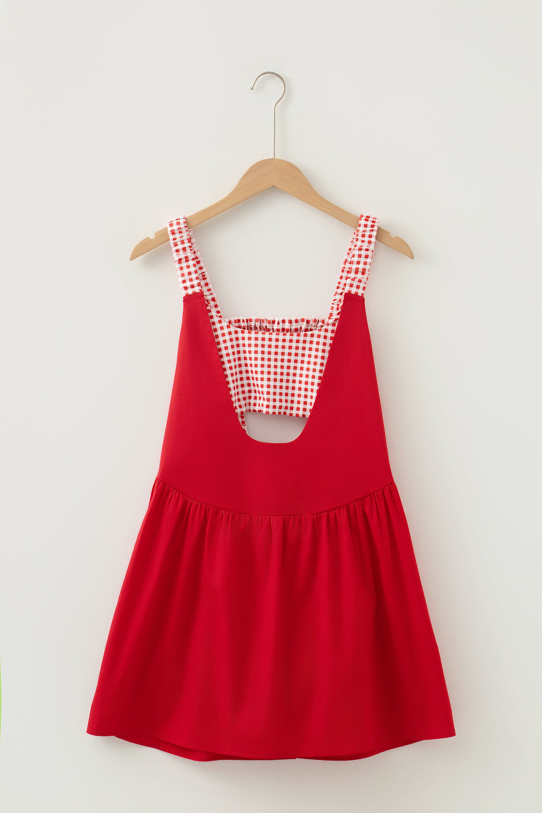 Red Faux Two Piece Gingham Contrast Patchwork Loose Mini Dress